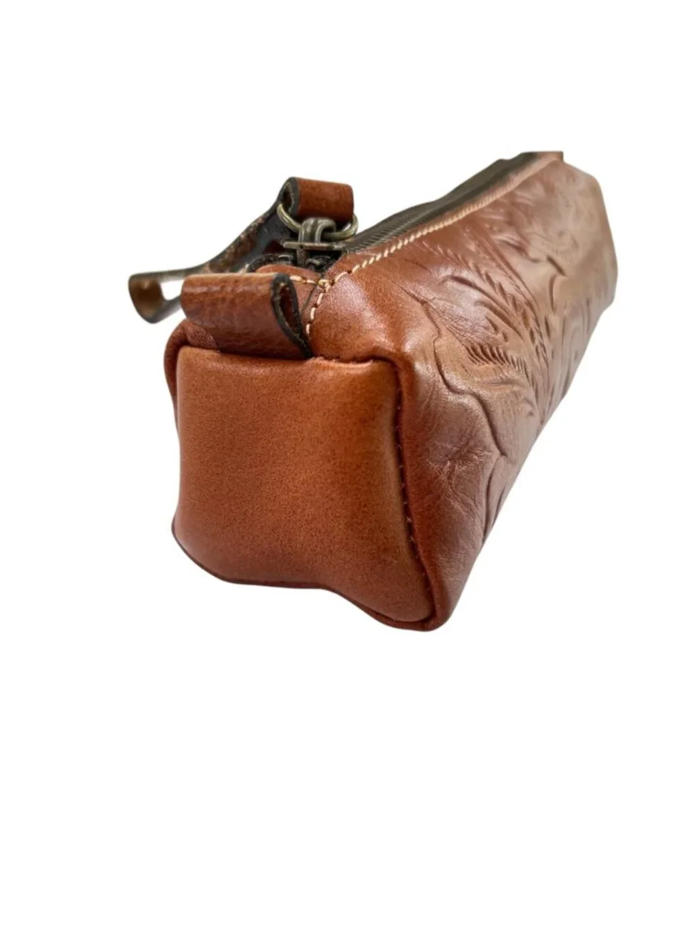 Patricia Nash Isla Oblong Embossed Leather Case Brown Tooled Leather